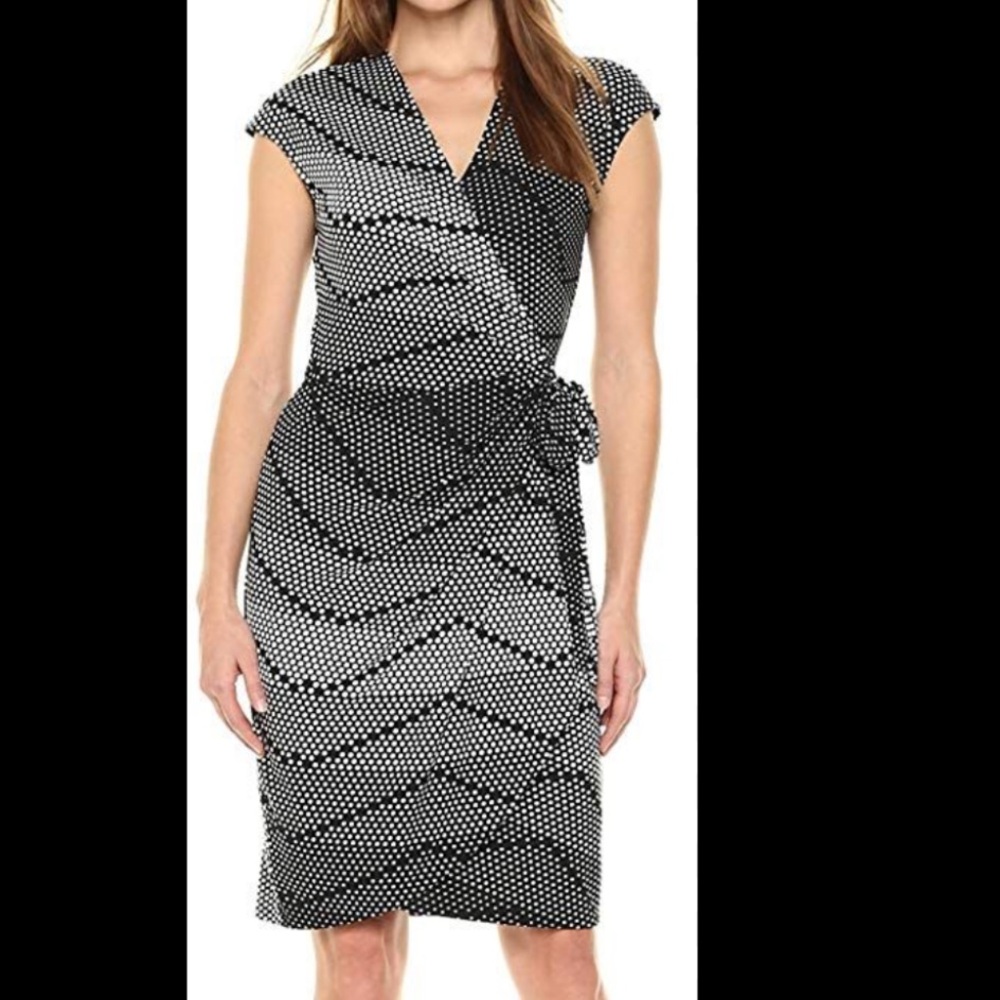 Lark & Ro Black and White Patterned Wrap Dress